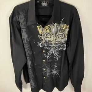 Brad Butter Mens Shirt Black Button Front L/S Graphic Size XXL Combed Cotton